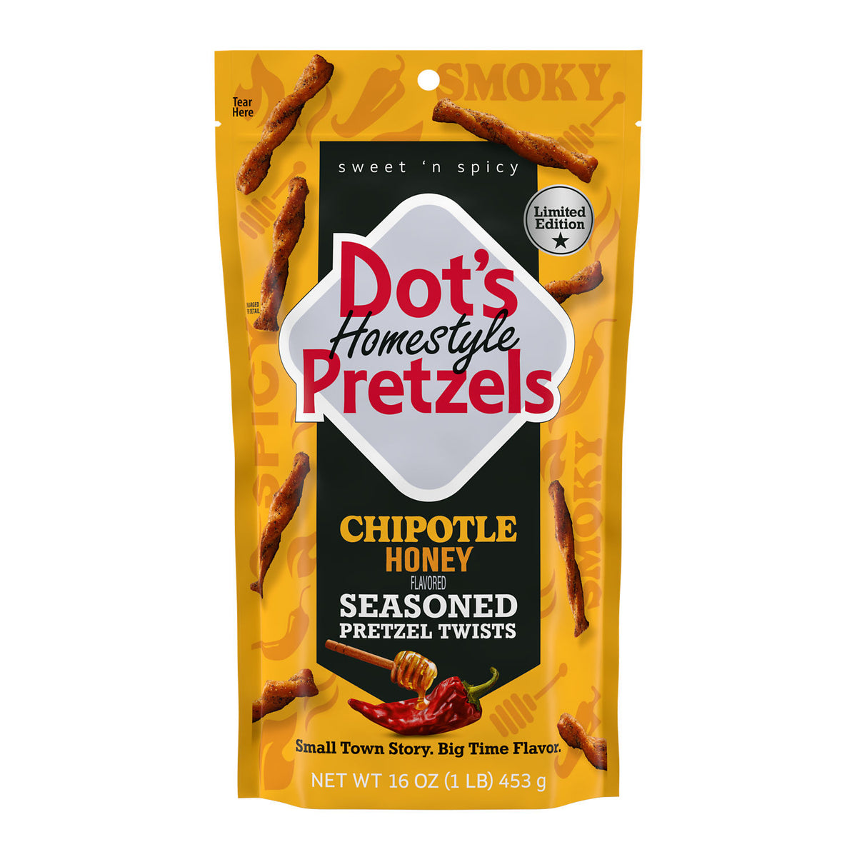 DOT'S Homestyle Pretzels Chipotle Honey Flavored Seasoned Pretzel Twists Bag, 16 oz