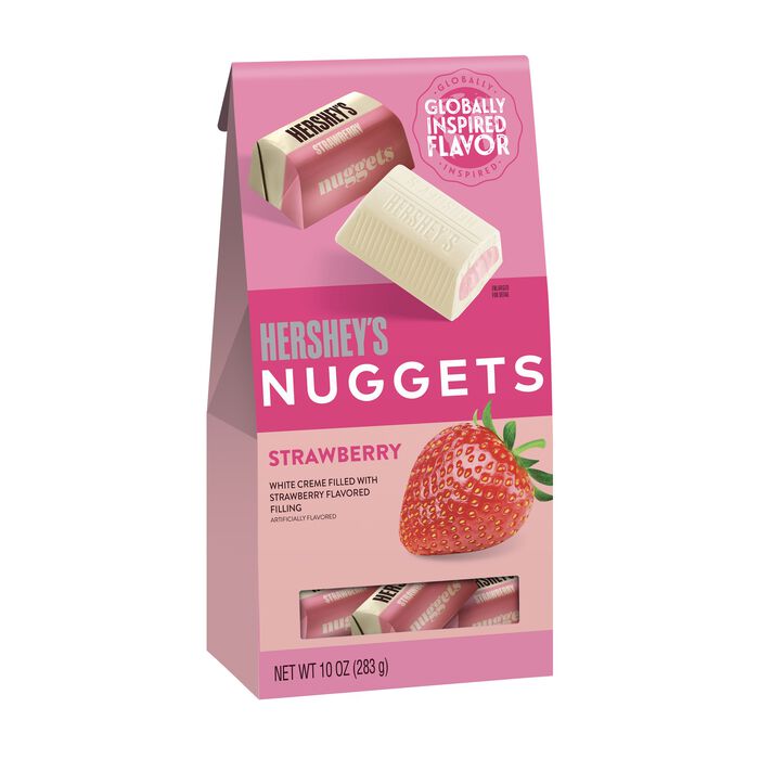 HERSHEY'S NUGGETS Flavors of The World White Creme Strawberry Flavored Chocolates, 10oz Pouch