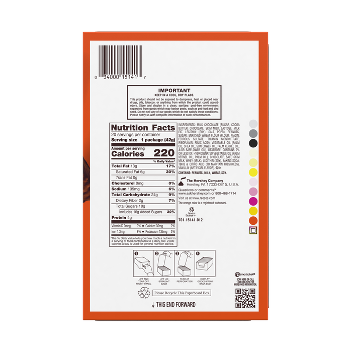 REESE'S STICKS Milk Chocolate Peanut Butter Candy Bars, 1.5 oz (20 Count)
