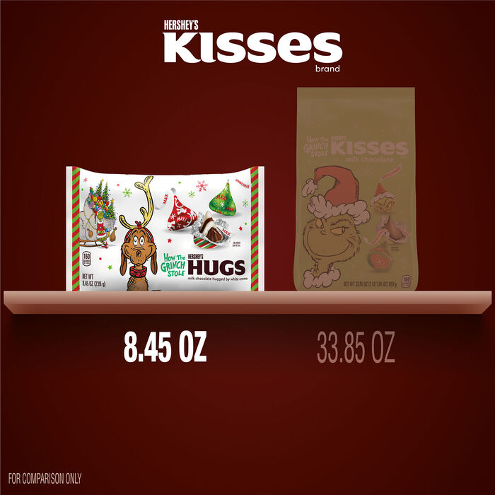 HERSHEY'S HUGS Grinch Milk Chocolate and White Creme, Christmas , Candy Bag, 8.45 oz