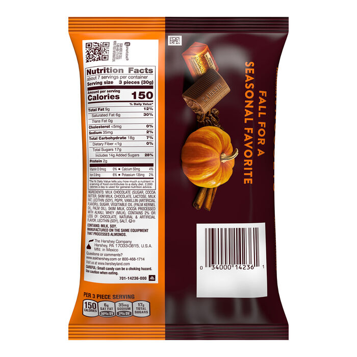 HERSHEY'S NUGGETS Pumpkin Spice Latte Flavored, Fall Candy Bag, 7.2 oz