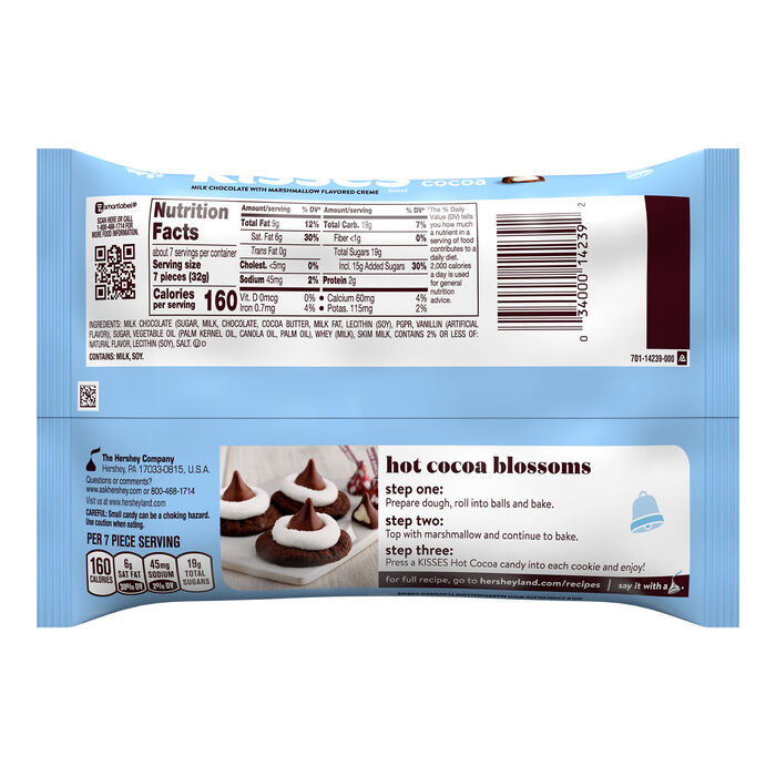 HERSHEY'S KISSES Hot Cocoa Flavored, Christmas , Candy Bag, 8.1 oz