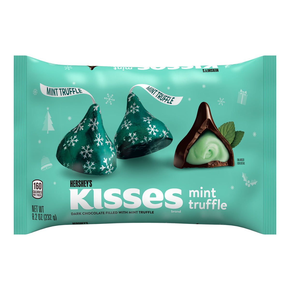 HERSHEY'S KISSES Mint Truffle Flavored, Christmas , Candy Bag, 8.2 oz