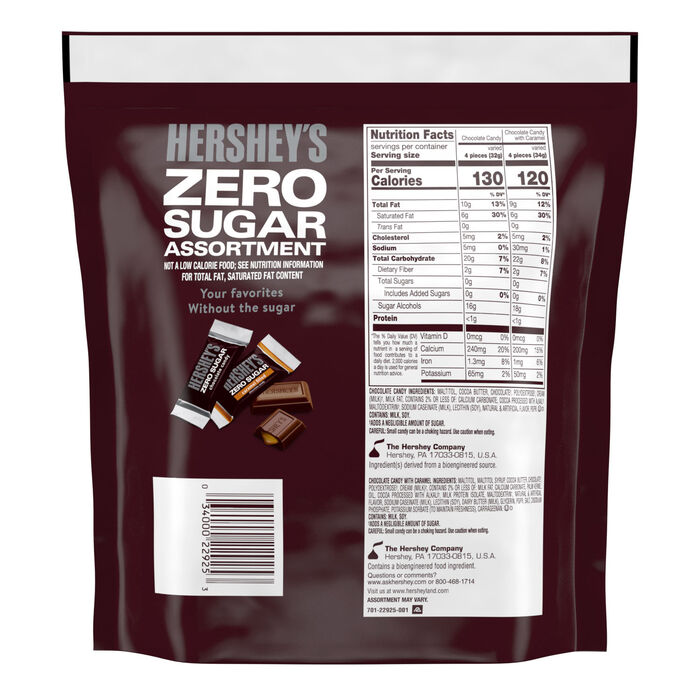 HERSHEY'S Zero Sugar Assorted Chocolate Candy Bag, 15.5 oz