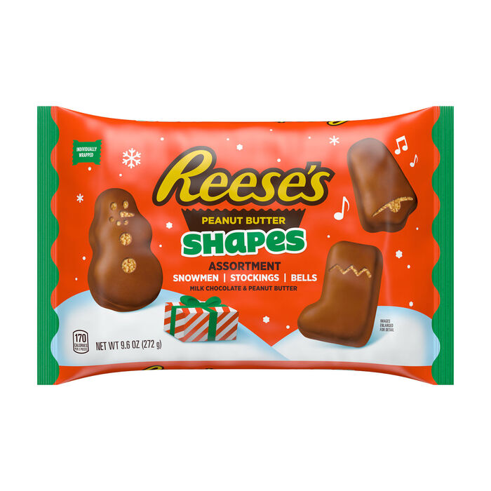REESE'S Milk Chocolate Peanut Butter Assorted Shapes, Christmas Candy Bag, 9.6 oz