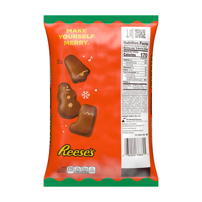 REESE'S Milk Chocolate Peanut Butter Assorted Shapes, Christmas Candy Bag, 9.6 oz