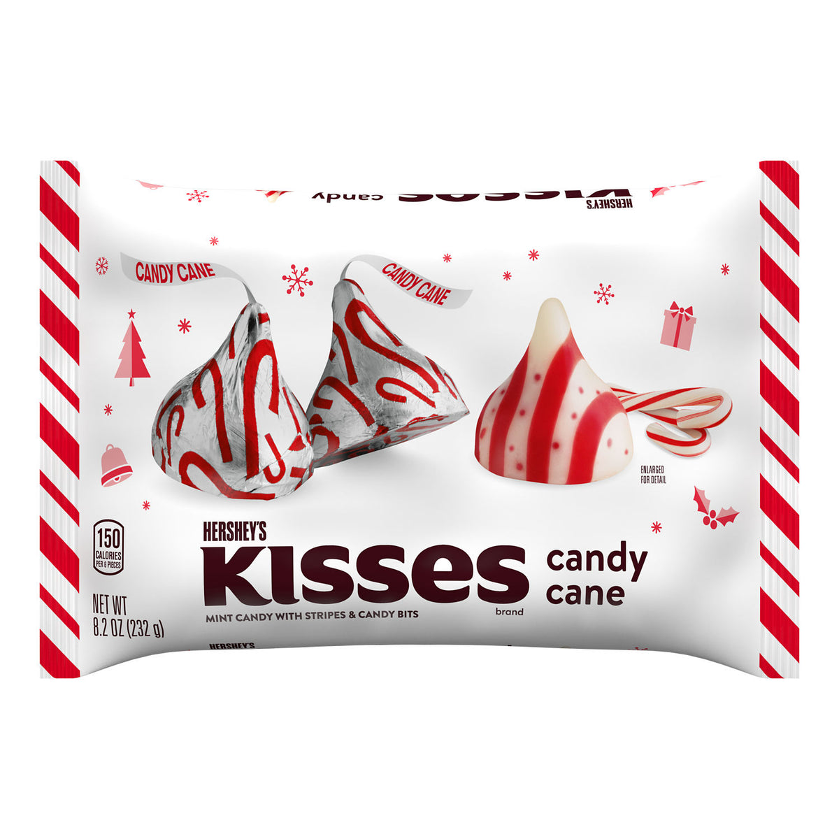 HERSHEY'S KISSES Candy Cane Flavored, Christmas , Candy Bag, 8.2 oz