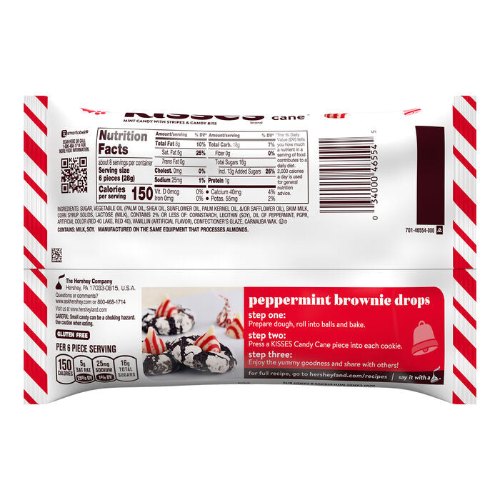 HERSHEY'S KISSES Candy Cane Flavored, Christmas , Candy Bag, 8.2 oz