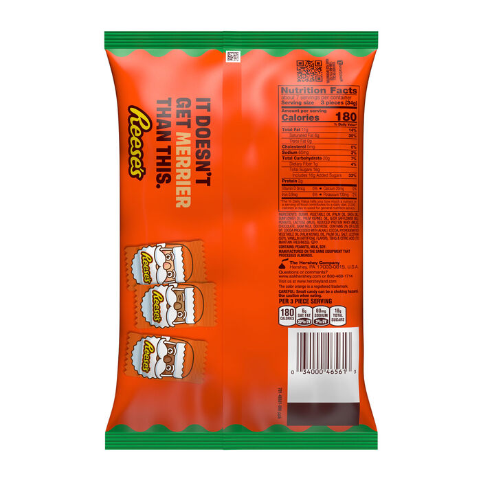 REESE'S Chocolate Peanut Butter Creme Santas, Christmas , Candy Bag, 8 oz