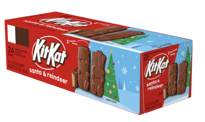 KIT KAT® Milk Chocolate Wafer Santa and Reindeer, Christmas , Candy Bar, 1.5 oz (24ct Box)