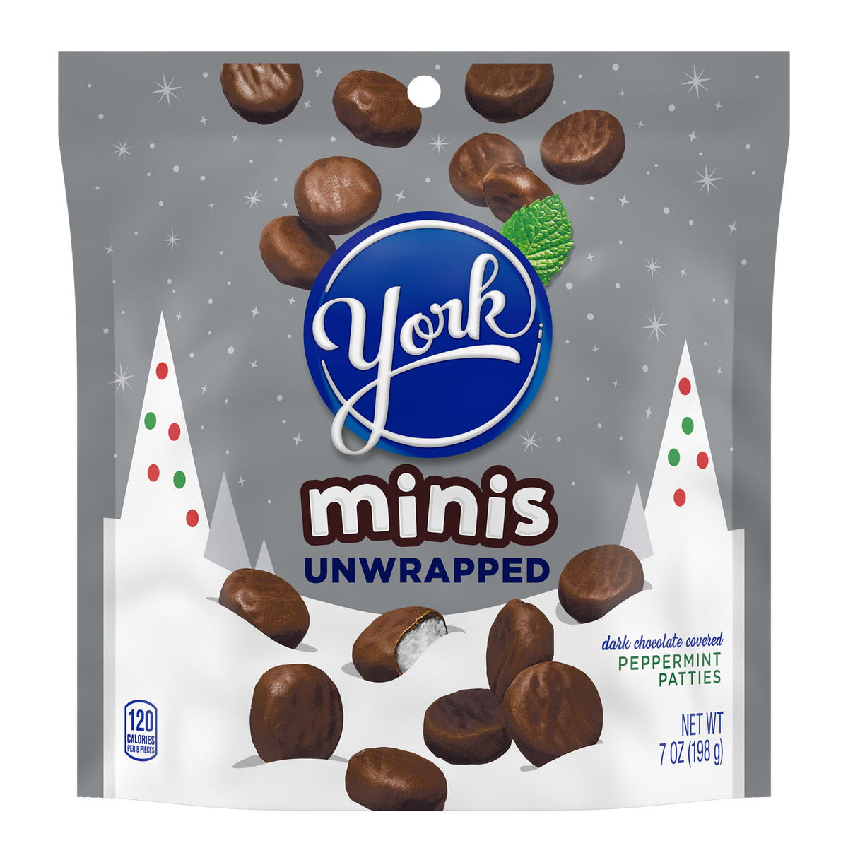 YORK Minis Unwrapped Dark Chocolate Peppermint Patties, Christmas , Candy Bag, 7 oz