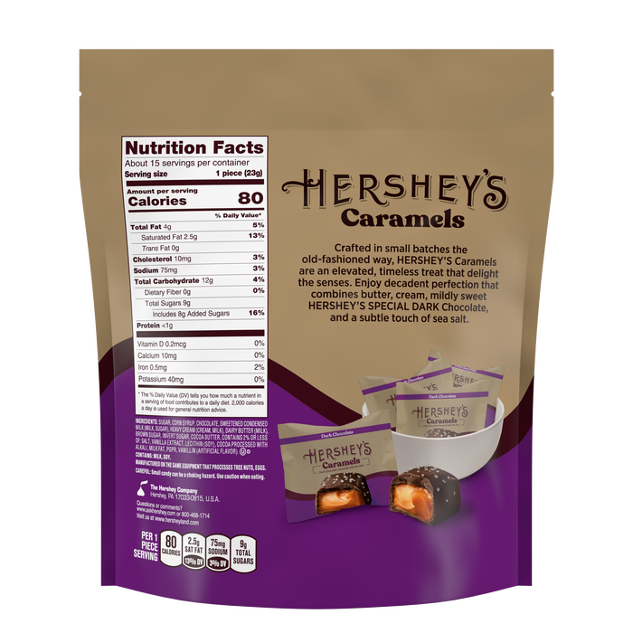 HERSHEY'S Dark Chocolate Caramels with Sea Salt Pouch, 12 oz