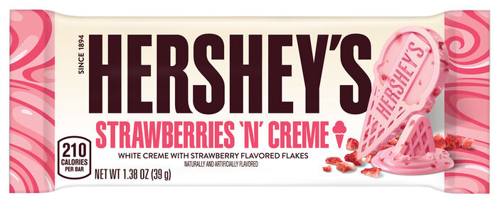 HERSHEY'S Strawberries 'N' Creme Ice Cream Flavored Standard Size Candy Bar, 1.38oz (24 Count)