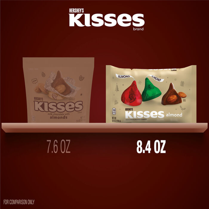 HERSHEY'S KISSES Milk Chocolate with Almonds, Christmas , Candy Bag, 8.4 oz