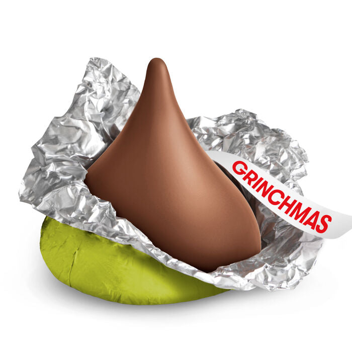 HERSHEY'S KISSES Grinch Milk Chocolate, Christmas Candy Plastic Cane, 2.08 oz