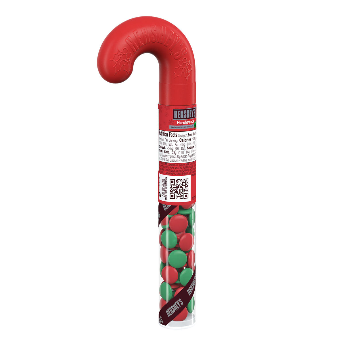 HERSHEY'S HERSHEY-ETS Candy Coated Milk Chocolate, Christmas Candy Plastic Cane, 1.4 oz