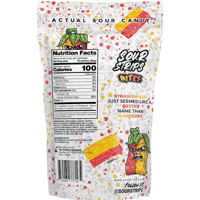 Sour Strips Strawbango Bites Candy Bag, 6.35oz