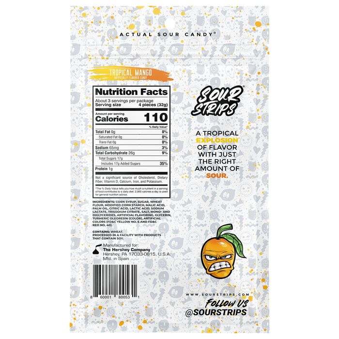Sour Strips Mango Candy Peg Bag, 3.4oz