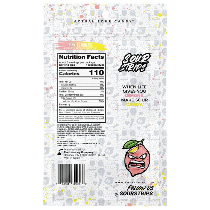 Sour Strips Pink Lemonade Candy Peg Bag, 3.4oz