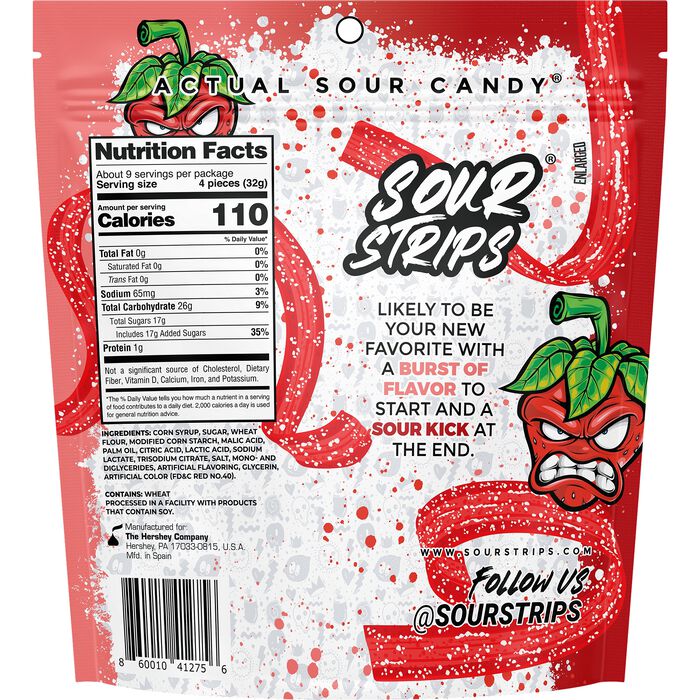 Sour Strips Strawberry Candy Party Bag, 10.2oz