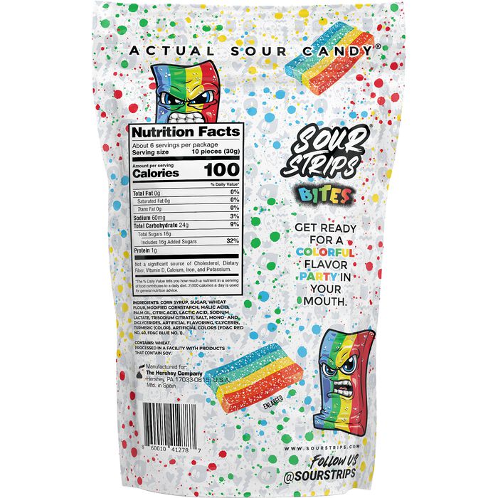 Sour Strips Rainbow Bites Candy Bag, 6.35oz