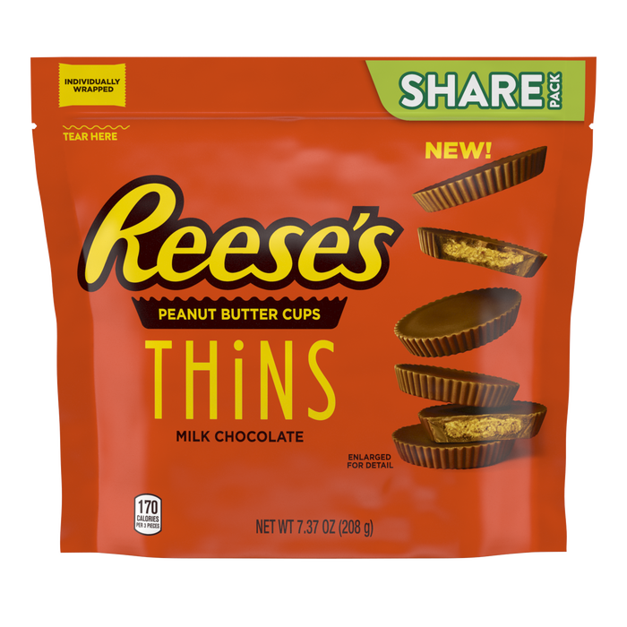 REESE'S THiNS Milk Chocoalte Peanut Butter Cups Snack Size 7.37oz Candy Bag